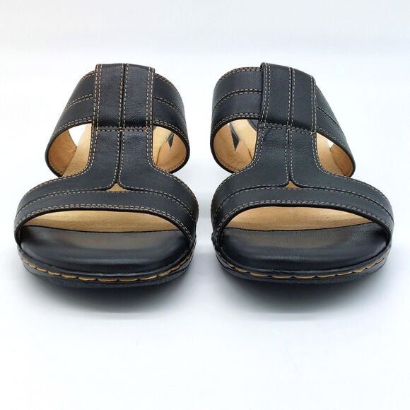 Softspots Pillowtop Sandals 7.5 M Black Leather Strappy Heel Slip-Ons Comfort - Picture 9 of 10